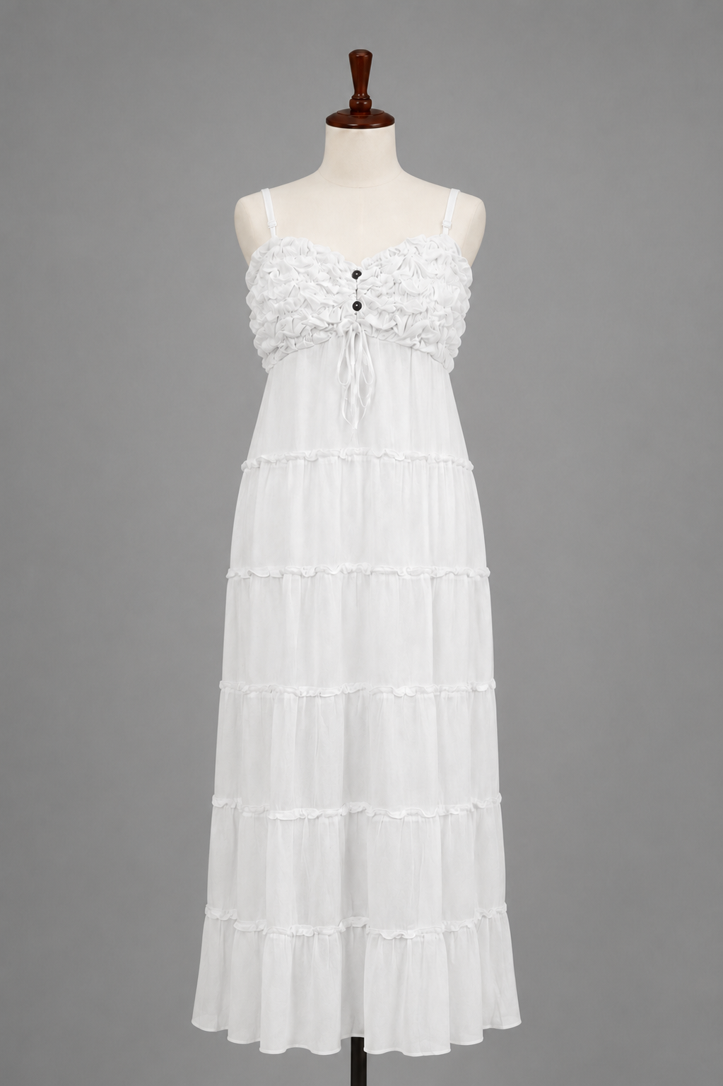 White Ruffle Tiered Midi Dress